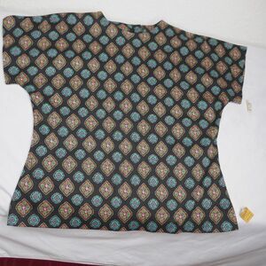 Vintage Lee Winter Short Sleeve Blouse Black Geometric Medium NWT Cotton USA